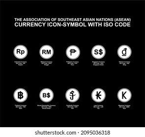 The Association of Southeast Asian Nations (ASEAN) Currency Icon-Symbol, ASEAN Country Currency Sign. Vector Illustration