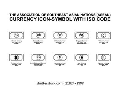 The Association of Southeast Asian Nations (ASEAN) Currency Icon-Symbol, ASEAN Country Currency Sign. Vector Illustration