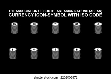 The Association of Southeast Asian Nations (ASEAN) Currency Icon-Symbol, ASEAN Country Currency Sign. Vector Illustration