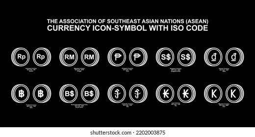 The Association of Southeast Asian Nations (ASEAN) Currency Icon-Symbol, ASEAN Country Currency Sign. Vector Illustration