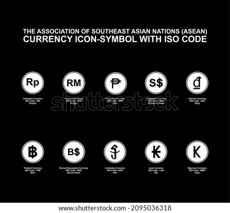 The Association of Southeast Asian Nations (ASEAN) Currency Icon-Symbol, ASEAN Country Currency Sign. Vector Illustration