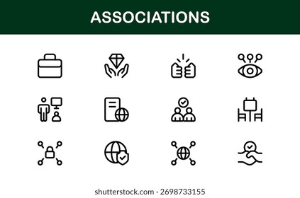 Associações Professional Line Icon Set - Símbolos de Vetor Mínimo Moderno para Organizações e Redes