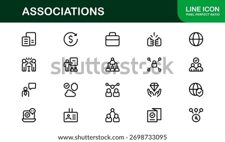 Associations Professional Line Icon Set – Modern Minimal Vector Symbols for Organizations and Networking