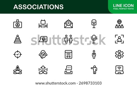Associations Professional Line Icon Set – Modern Minimal Vector Symbols for Organizations and Networking