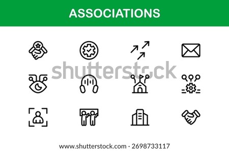 Associations Professional Line Icon Set – Modern Minimal Vector Symbols for Organizations and Networking
