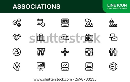 Associations Professional Line Icon Set – Modern Minimal Vector Symbols for Organizations and Networking