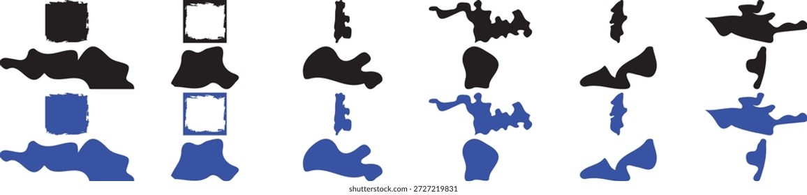 formas abstratas variadas em preto e azul sobre fundo branco