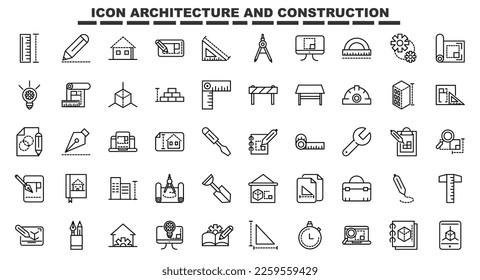 Iconos de líneas de construcción y arquitectura variados