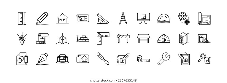 Assorted architecture and construction line icons