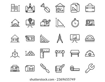 Assorted architecture and construction line icons