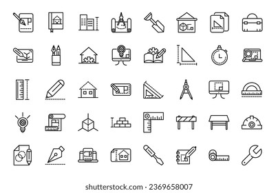 Assorted architecture and construction line icons