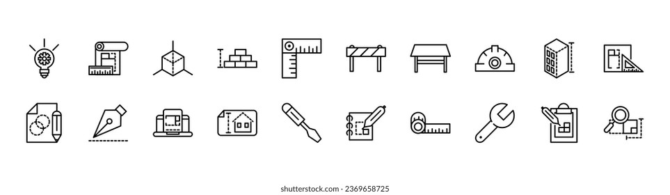 Assorted architecture and construction line icons