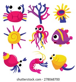 Assorted Array Cute Colorful Cartoon Sea Stock Vector (royalty Free 