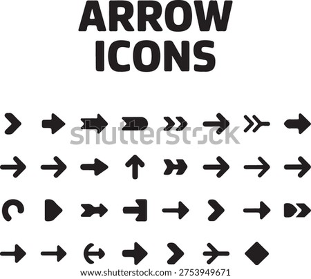 Assorted arrow icons showcasing various directions and styles for design purposes