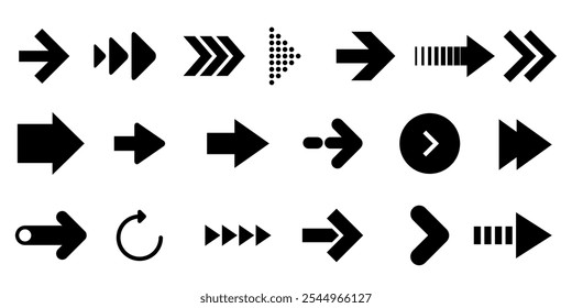 Assorted arrow icons in various styles and directions. Navigation and pointer symbols for design use.