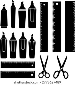 Assorted Art Supplies Including Markers and Rulers