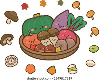  Assorted autumn vegetables, vegetables with cute faces