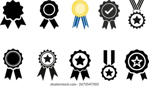Assorted award badges and medals representing achievement and recognition