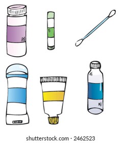 Assorted bathroom accessories - hand drawn vector illustration