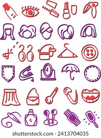 Assorted beauty and fashion neon line icons on isolated background