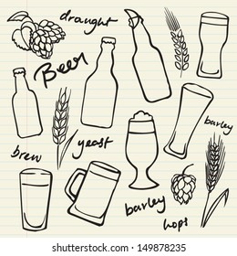 Assorted Beer Doodle Vector Illustration