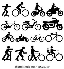 assorted bicycle moped motorcycle and skate board silhouettes