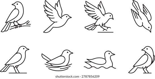 Assorted bird icons showing nesting and perching behaviors