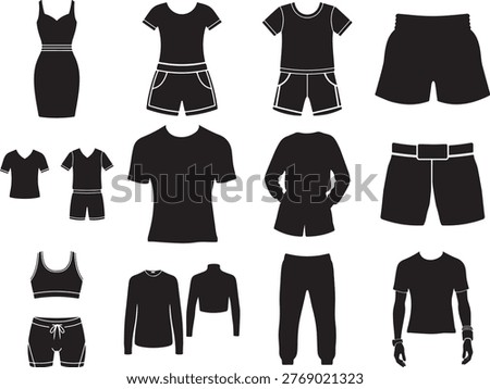Assorted black athletic and casual clothing silhouettes for women