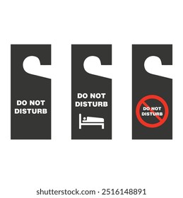 Assorted black do not disturb door hanger tags on a white background
