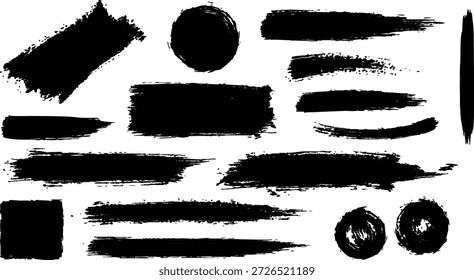 Assorted Black Ink Brush Strokes and Shapes Keywords: black, ink, brush, stroke, shape, grunge