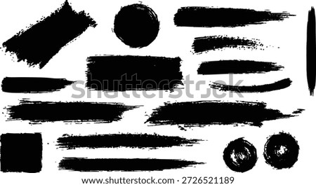 Assorted Black Ink Brush Strokes and Shapes Keywords: black, ink, brush, stroke, shape, grunge