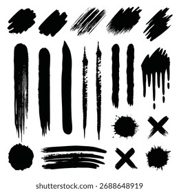 Surtido de salpicaduras de pintura negra y marcas de pincel en blanco