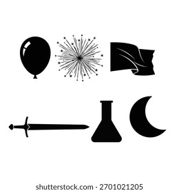 Ícones de silhueta preta sortida no fundo branco Vetor, ilustração