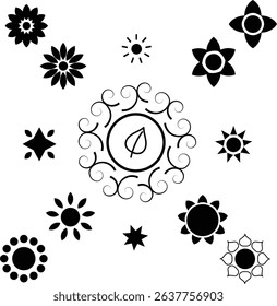 Assorted Black and White Floral and Nature Inspired Vector Graphics