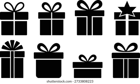 Assorted black and white gift boxes with a star decoration