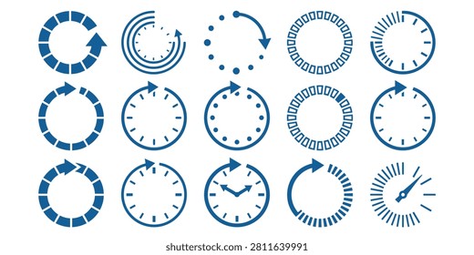 Assorted blue circular clock icons with arrows and dots