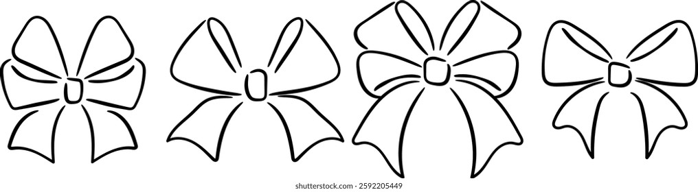  Assorted Bow Collection Line Art Vectors