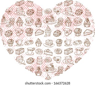 Assorted cakes in heart shape