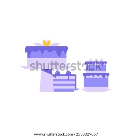 Assorted Cakes On Stands In Flat Vector Illustration Symbolizing Dessert, Celebration, And Sweet Treats, Isolated On White Background