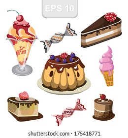 Assorted candies, cakes, ice cream and other sweets