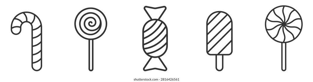 assorted candy icons set line art style isolated on transparent background