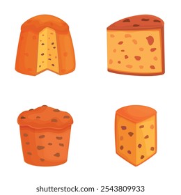 Assorted cartoon cheese set with a variety of types including cheddar, gouda, and edam, presented in a cute and appetizing vector illustration