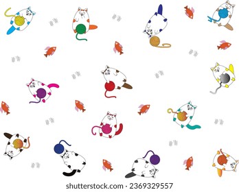 Assorted cats and fish colored. The work is executed on the Adobe illustrator program