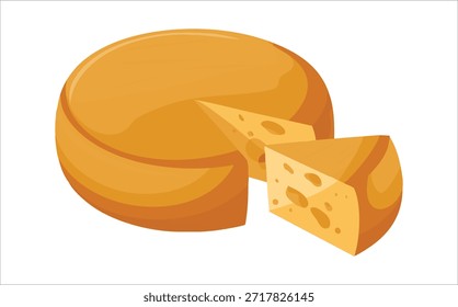 Surtido de ruedas enteras de colección de queso y piezas en rodajas aisladas Ilustración vectorial sobre fondo blanco