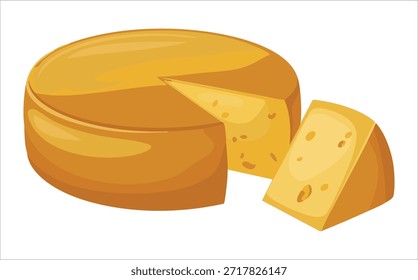 Surtido de ruedas enteras de colección de queso y piezas en rodajas aisladas Ilustración vectorial sobre fondo blanco