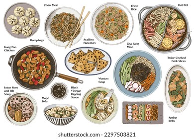 Assorted Chinese food set. Top view.