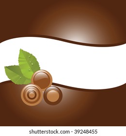 Assorted chocolate candies and mint leaves, vector illustration