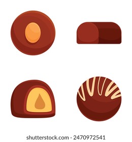 Assorted chocolate candy illustrations in vector format for digital art and graphic design featuring a variety of delicious chocolates. Sweets. And confectionery. Including bonbons. Truffles. Pralines