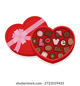 Surtido de piezas de chocolate en un conjunto de arte de Clip de caja de chocolate en forma de corazón. Ideal para diseños de San Valentín, empaques de regalos, tarjetas de felicitación, carteles, pegatinas y proyectos de marca romántica.