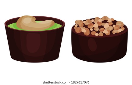 Assorted Chocolate Sweets or Chocolate Praline with Filling Vector Set